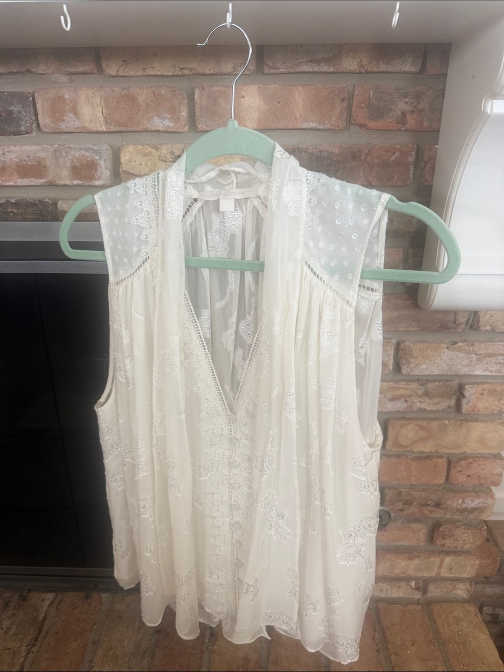 Jonathan Simkhai Cream Lace-Detail Sleeveless Blouse